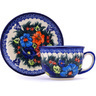 Polish Pottery Boleslawiec Stoneware Cup With Saucer 48+49 Cer maz UNIKAT pattern D86 H9627G