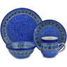 Polish Pottery 4-Piece Place Setting Peacock Feather