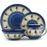 Polish Pottery 4-Piece Place Setting Redbird On A Wire