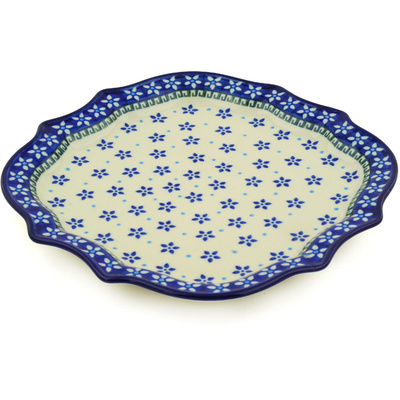 Polish Pottery 8 Point Plate Star Flower Dots