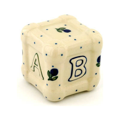 Polish Pottery ABCD Cube Die 2&quot; Blue Buds