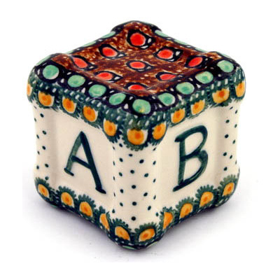 Polish Pottery ABCD Cube Die 2&quot; Cranberry Medley UNIKAT