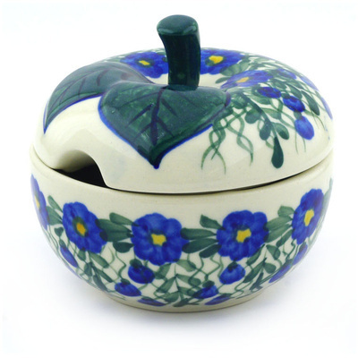 Polish Pottery Apple Shaped Jar 5&quot; Blue Velvet Gardens
