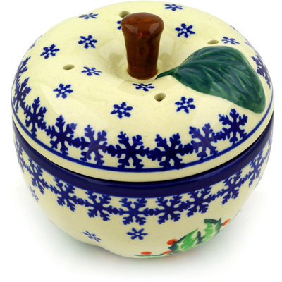 Polish Pottery Apple Shaped Jar 5&quot; Holly Berries