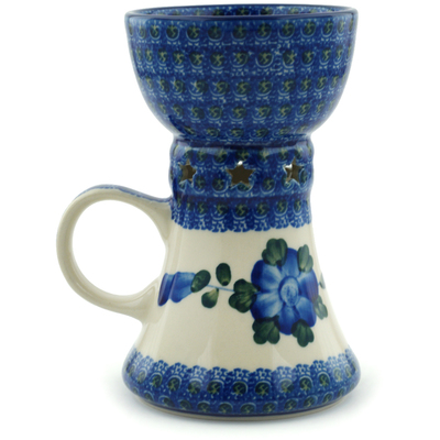 Polish Pottery Aroma Oil Burner Lamp 7&quot; Blue Poppies