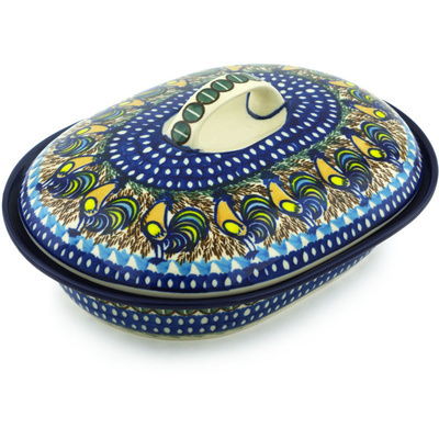 Polish Pottery Baker with Cover 10&quot; Autumn Rooster UNIKAT