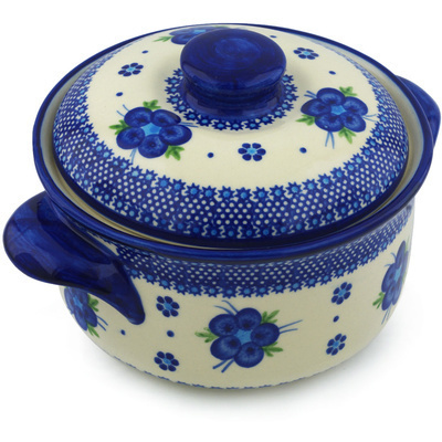 Polish Pottery Baker with Cover 10&quot; Bleu-belle Fleur