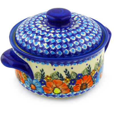 Polish Pottery Baker with Cover 10&quot; Bold Poppies UNIKAT