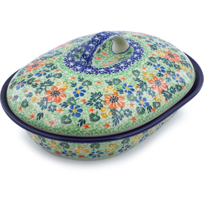Polish Pottery Baker with Cover 10&quot; Floral Country UNIKAT
