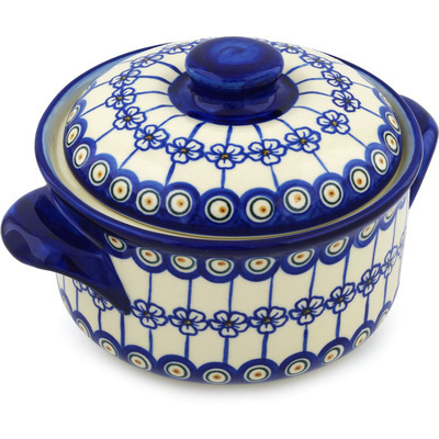 Polish Pottery Baker with Cover 10&quot; Flowering Peacock