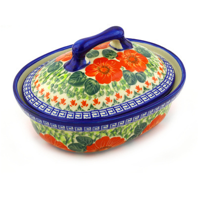 Polish Pottery Baker with Cover 10&quot; Happiness UNIKAT