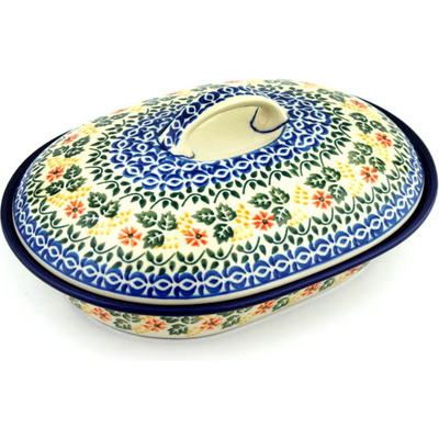 Polish Pottery Baker with Cover 10&quot; Lovely Vines