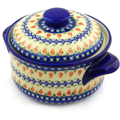 Polish Pottery Baker with Cover 10&quot; Tulips And Diamonds