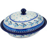 Polish Pottery Baker with Cover 12&quot; Winter Sparrow