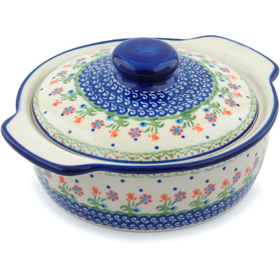 Polish Pottery Baker with Cover with Handles 11&quot; Spring Flowers