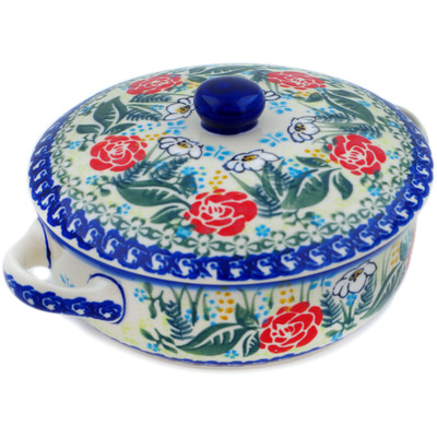 Polish Pottery Baker with Cover with Handles 8&quot; Fresh Happiness UNIKAT