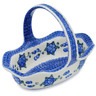 Polish Pottery Basket with Handle 11&quot; Blue Poppies