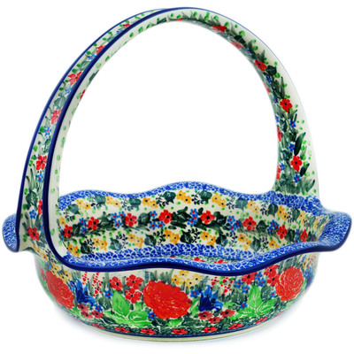 Polish Pottery Basket with Handle 11&quot; Spring Garden UNIKAT