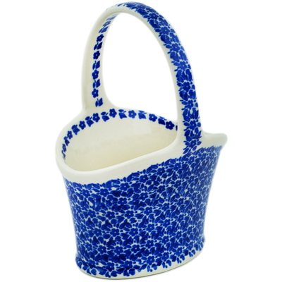 Polish Pottery Basket with Handle 7&quot; Blue Bounty