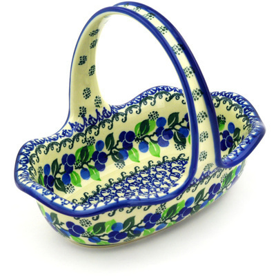 Polish Pottery Basket with Handle 8&quot; Limeberry