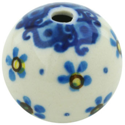 Polish Pottery Bead 1&quot; Blue Flower Snow