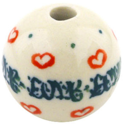 Polish Pottery Bead 1&quot; Flowering Hearts