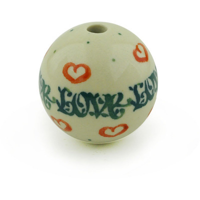 Polish Pottery Bead 1&quot; Flowering Hearts