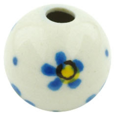 Polish Pottery Bead &frac34;-inch Blue Flower Snow