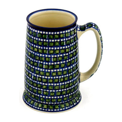 Polish Pottery Beer Mug 28 oz Emerald Mosaic
