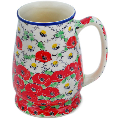 Polish Pottery Beer Mug 34 oz Spring Blossom Harmony UNIKAT