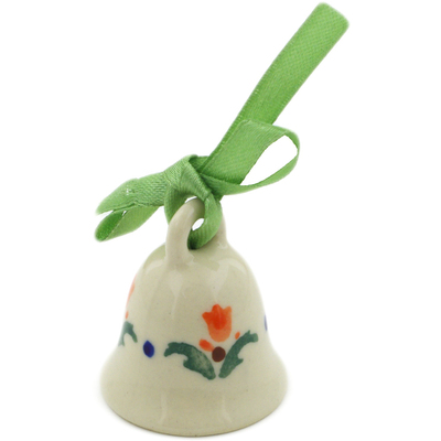 Polish Pottery Bell Figurine 2&quot; Cocentric Tulips