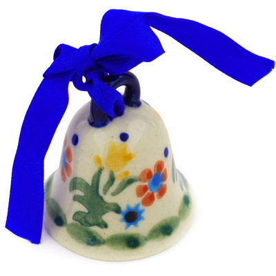 Polish Pottery Bell Figurine 2&quot; Spring Flowers