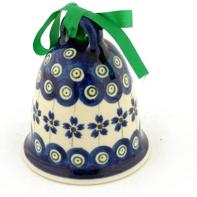 Polish Pottery Bell Ornament 0&quot; Flowering Peacock
