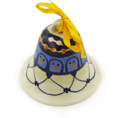 Polish Pottery Bell Ornament 3&quot; Happy Penguins UNIKAT