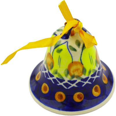 Polish Pottery Bell Ornament 3&quot; Sunflower Power UNIKAT