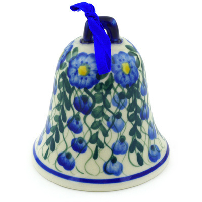 Polish Pottery Bell Ornament 4&quot; Blue Velvet Gardens
