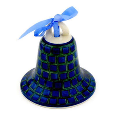 Polish Pottery Bell Ornament 4&quot; Sapphire Mosaic UNIKAT