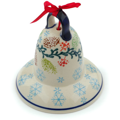 Polish Pottery Bell Ornament 5&quot; Falling Snowflakes