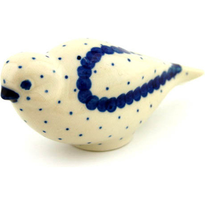 Polish Pottery Bird Figurine 4&quot; Blue Polka Dot