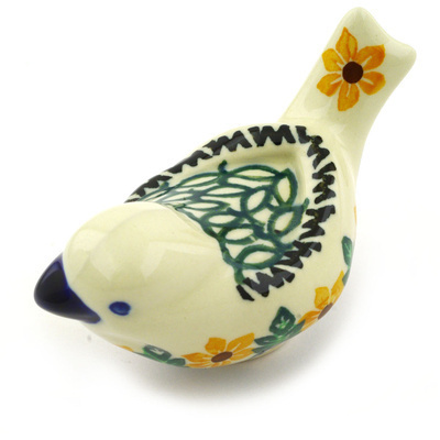Polish Pottery Bird Figurine 4&quot; Morning Blossoms