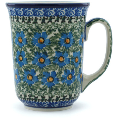 Polish Pottery Bistro Mug Blue Daisy Dream UNIKAT