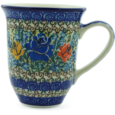 Polish Pottery Bistro Mug Bluebonnets And Roses UNIKAT