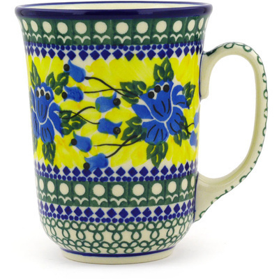 Polish Pottery Bistro Mug Cobalt Daffodil UNIKAT