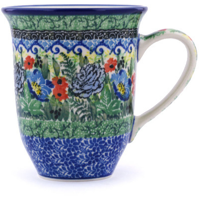 Polish Pottery Bistro Mug Joyful Blue UNIKAT