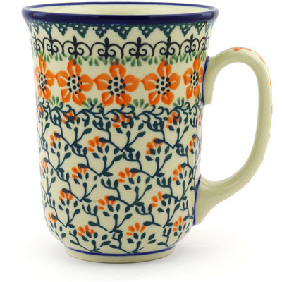 Polish Pottery Bistro Mug Orange Trellis