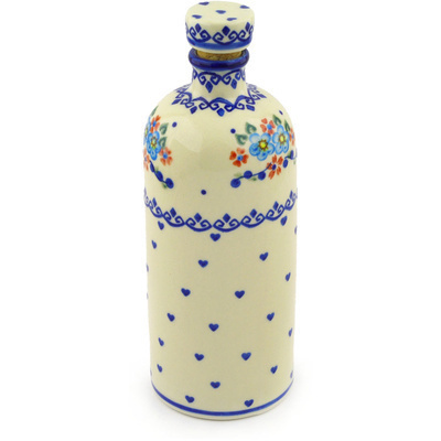 Polish Pottery Bottle 27 oz Hearts And Flowers
