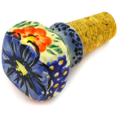 Polish Pottery Bottle Stopper 2&quot; Aztec Flowers UNIKAT