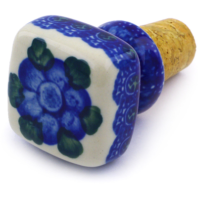 Polish Pottery Bottle Stopper 2&quot; Blue Poppies