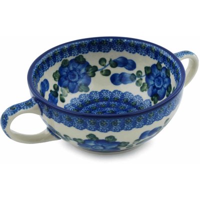 Polish Pottery Bouillon Cup 10 oz Blue Poppies