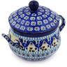 Polish Pottery Bouillon Cup with Lid 12 oz Blue Ice